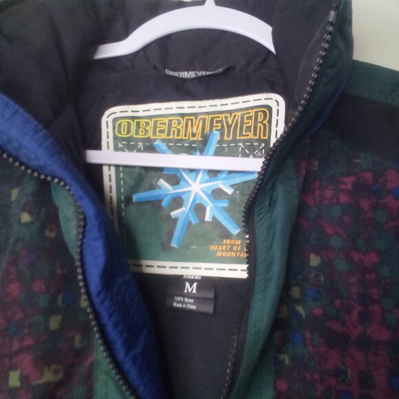 Obermeyer Jacket Windbreaker M Juniors Half Pipe Pullover Hood Pocket Green - Picture 6 of 16